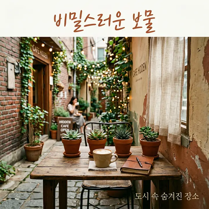 조용한 도시 골목길 아늑한 숨겨진 카페 인스타그램 사진 4장 — 1